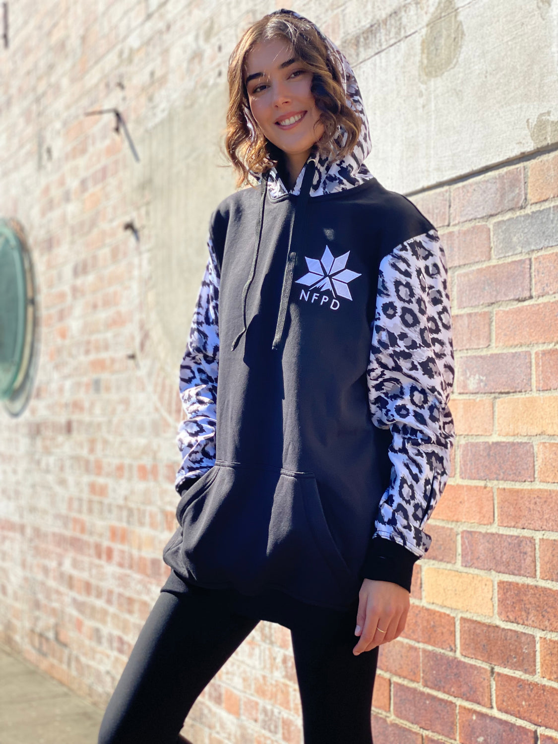 Ski Snowboard Black Leopard NFPD Tall Snow Hoodie - Unisex