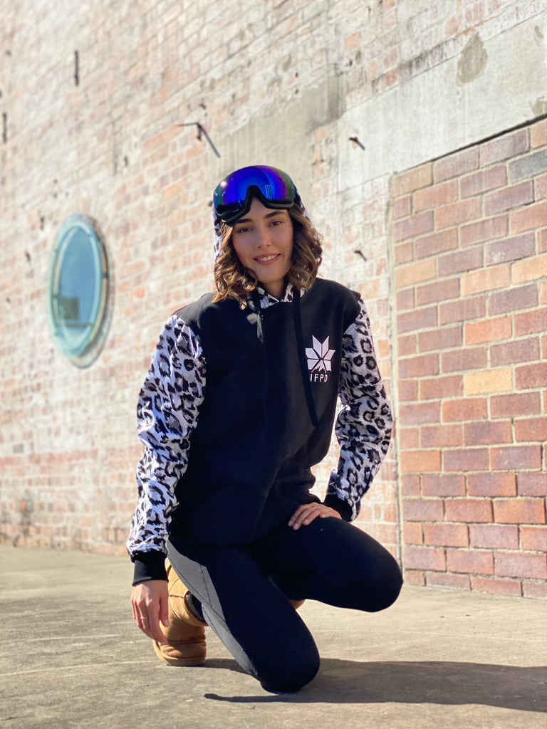 Ski Snowboard Black Leopard NFPD Tall Snow Hoodie - Unisex