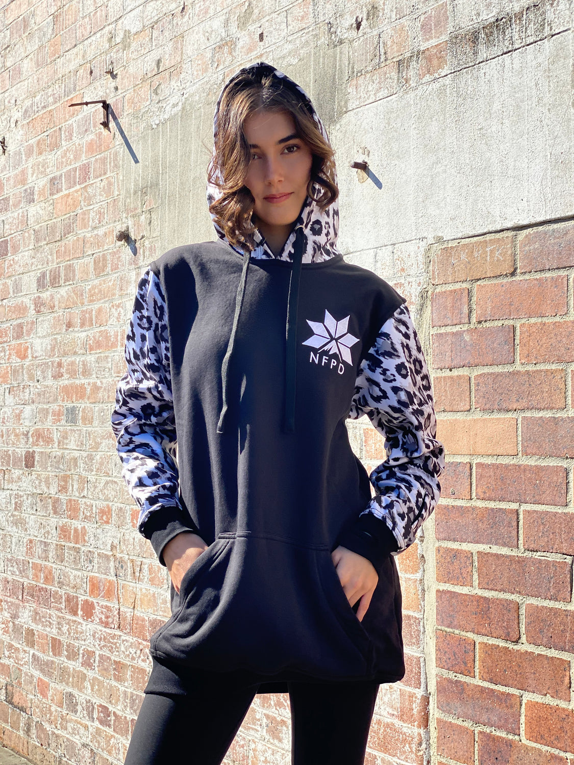 Ski Snowboard Black Leopard NFPD Tall Snow Hoodie - Unisex