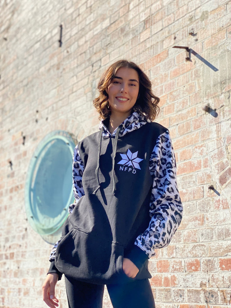 Ski Snowboard Black Leopard NFPD Tall Snow Hoodie - Unisex