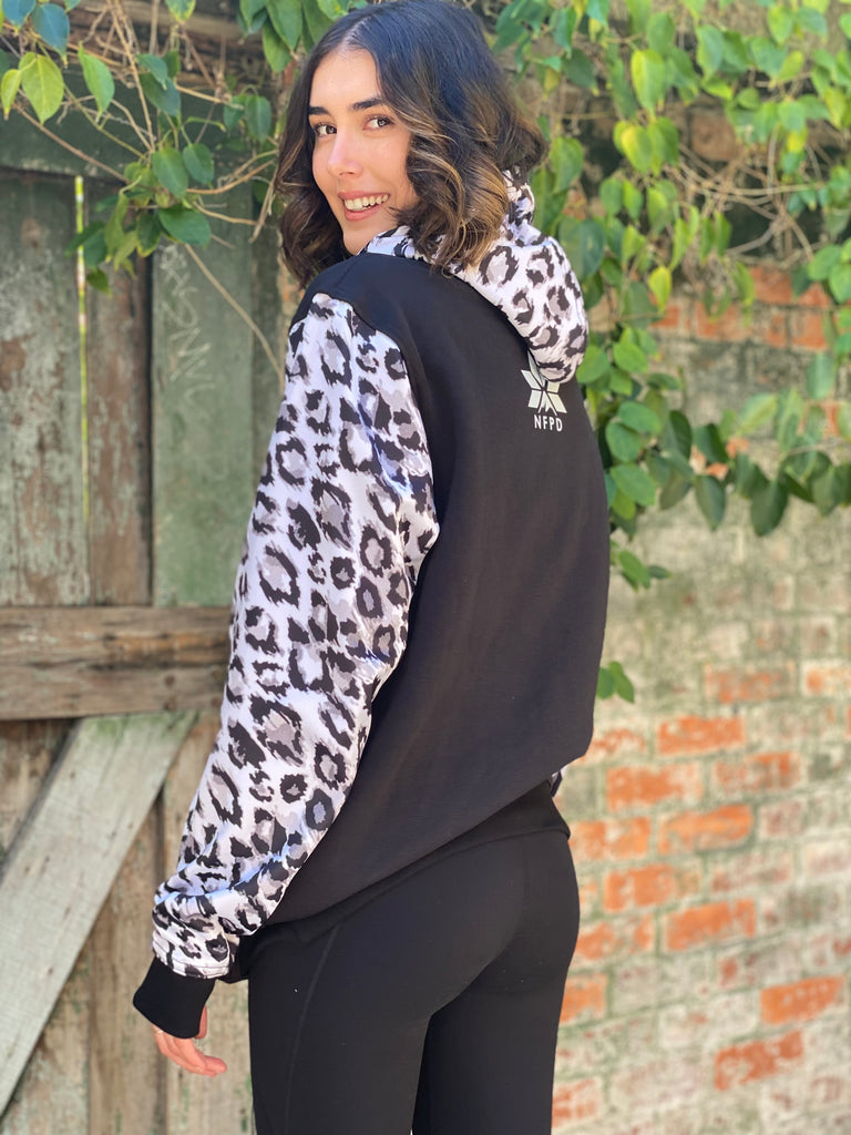 Ski Snowboard Black Leopard NFPD Tall Snow Hoodie - Unisex