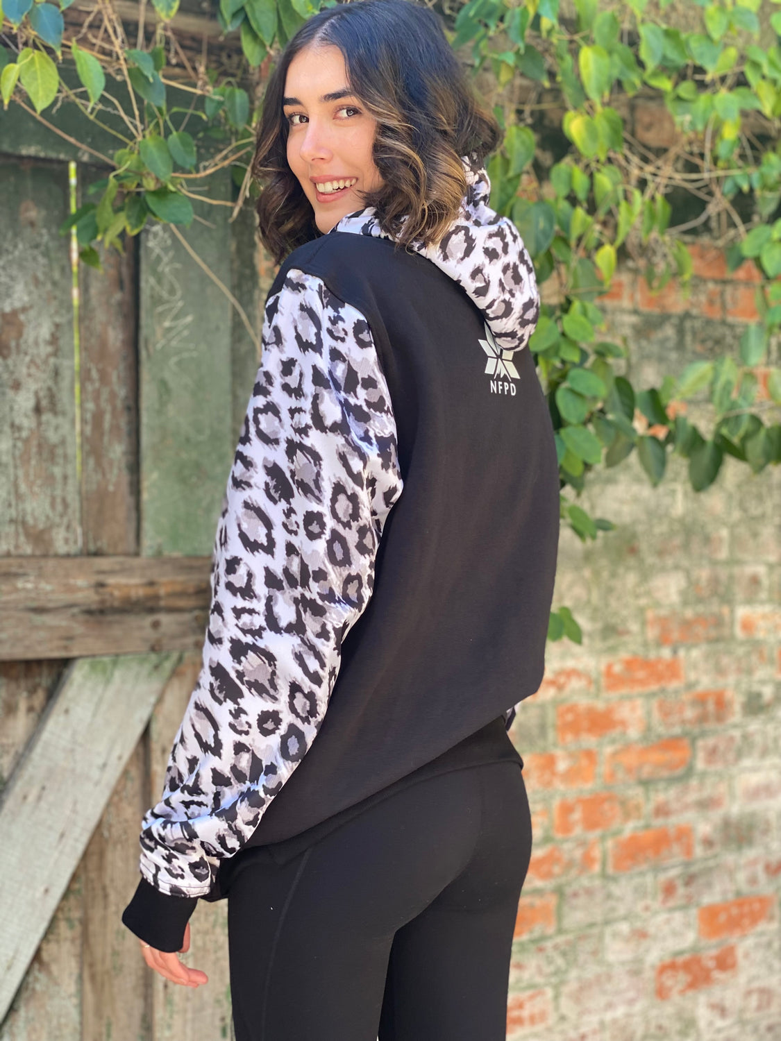 Ski Snowboard Black Leopard NFPD Tall Snow Hoodie - Unisex