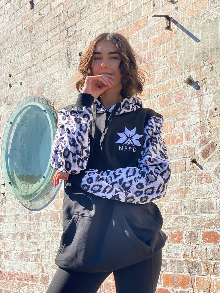 Ski Snowboard Black Leopard NFPD Tall Snow Hoodie - Unisex