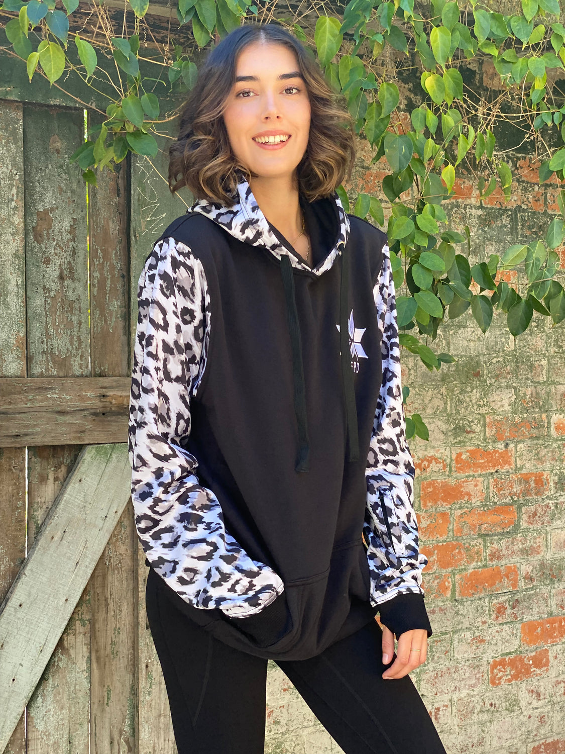 Ski Snowboard Black Leopard NFPD Tall Snow Hoodie - Unisex
