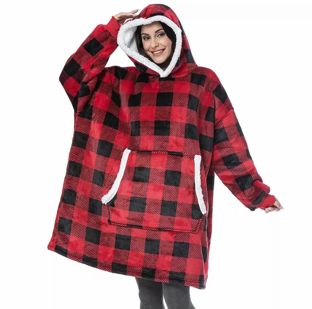 Cozy Hoodie Blanket Red Flannel - Unisex