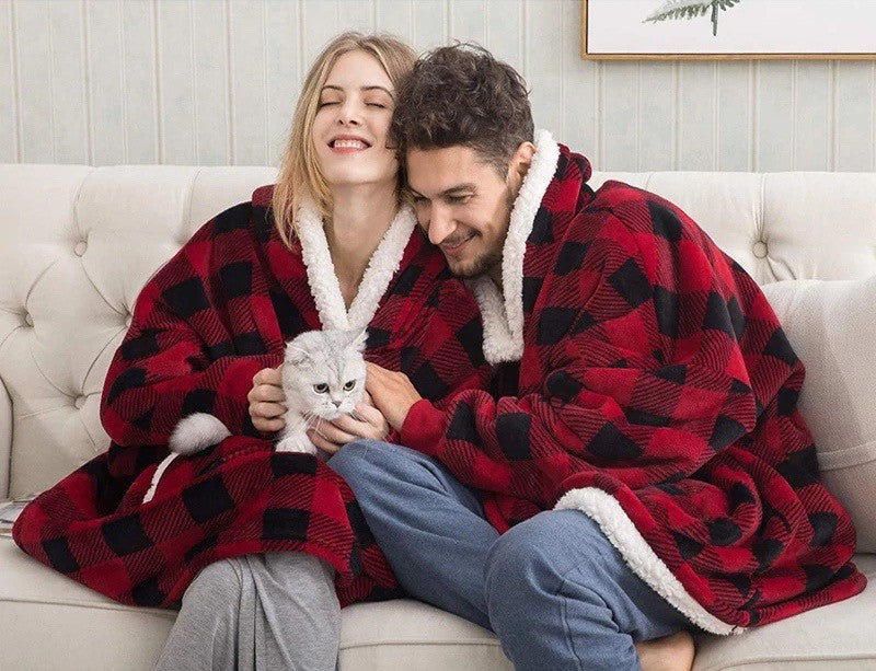 Cozy Hoodie Blanket Red Flannel - Unisex