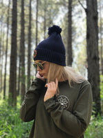 Navy Pom Pom Beanie