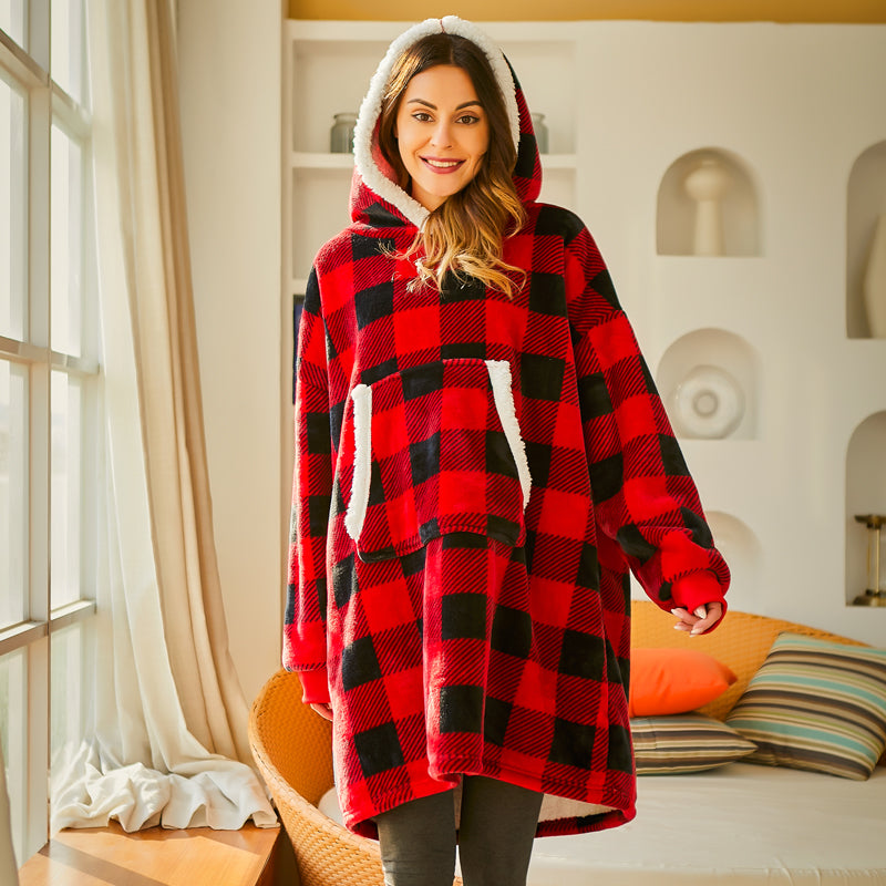 Cozy Hoodie Blanket Red Flannel - Unisex