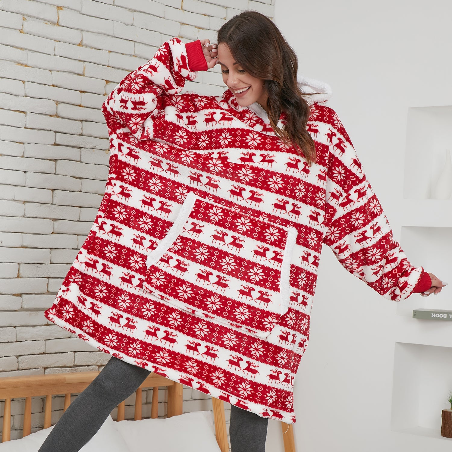 Manta con capucha acogedora de ciervo rojo - Unisex