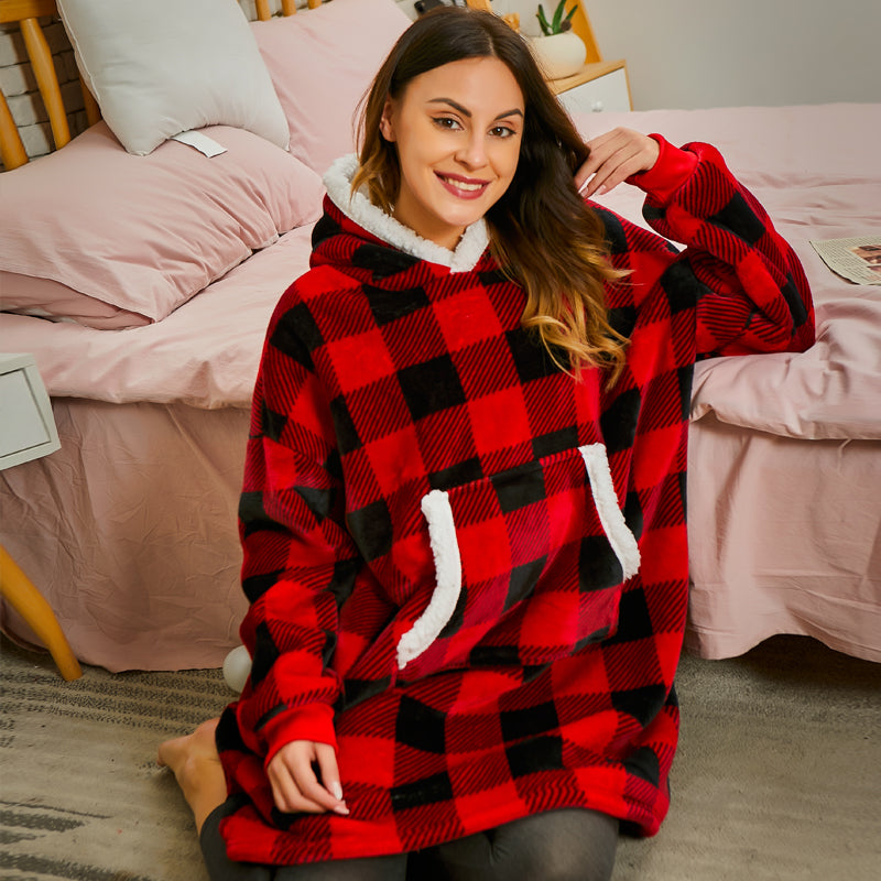 Cozy Hoodie Blanket Red Flannel - Unisex