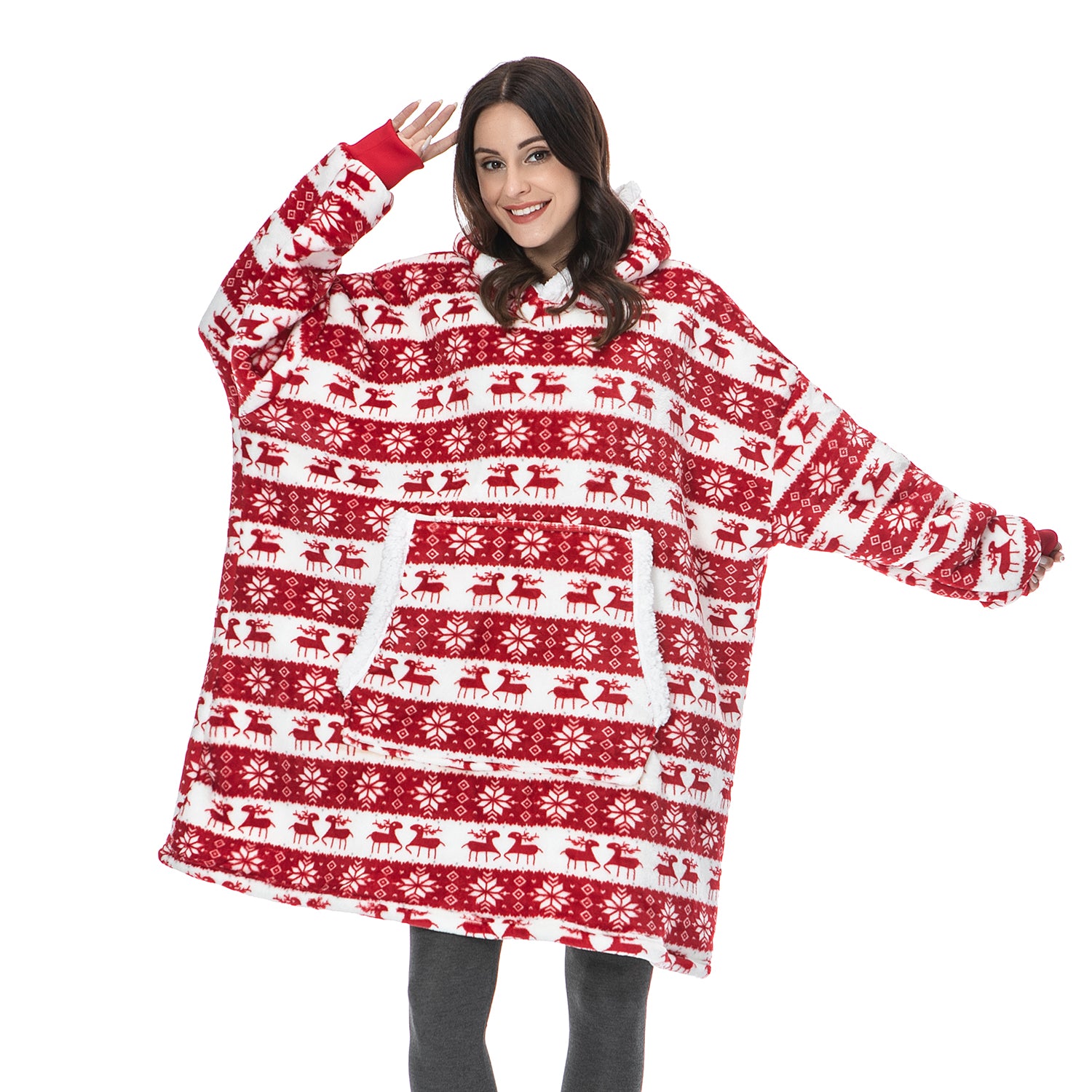 Manta con capucha acogedora de ciervo rojo - Unisex