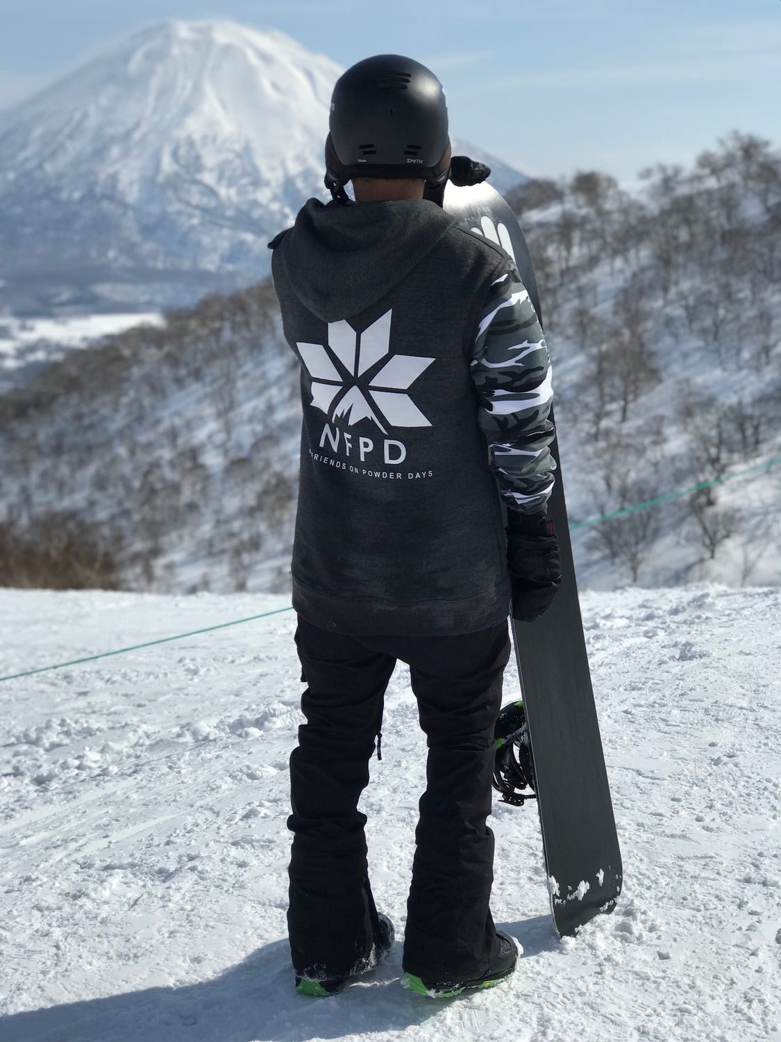 Sudadera con capucha para nieve, alta, para esquí y snowboard, gris, con mangas de camuflaje para nieve - Unisex