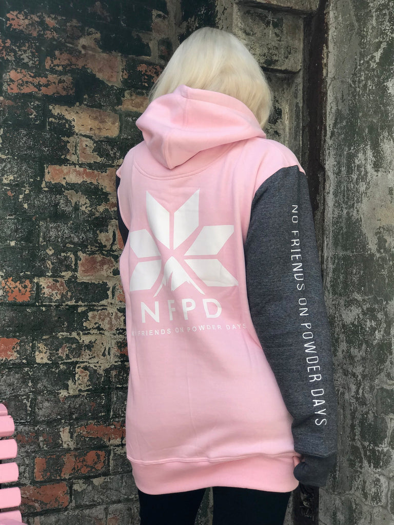 Sudadera con capucha alta rosa bebé y negra - Unisex