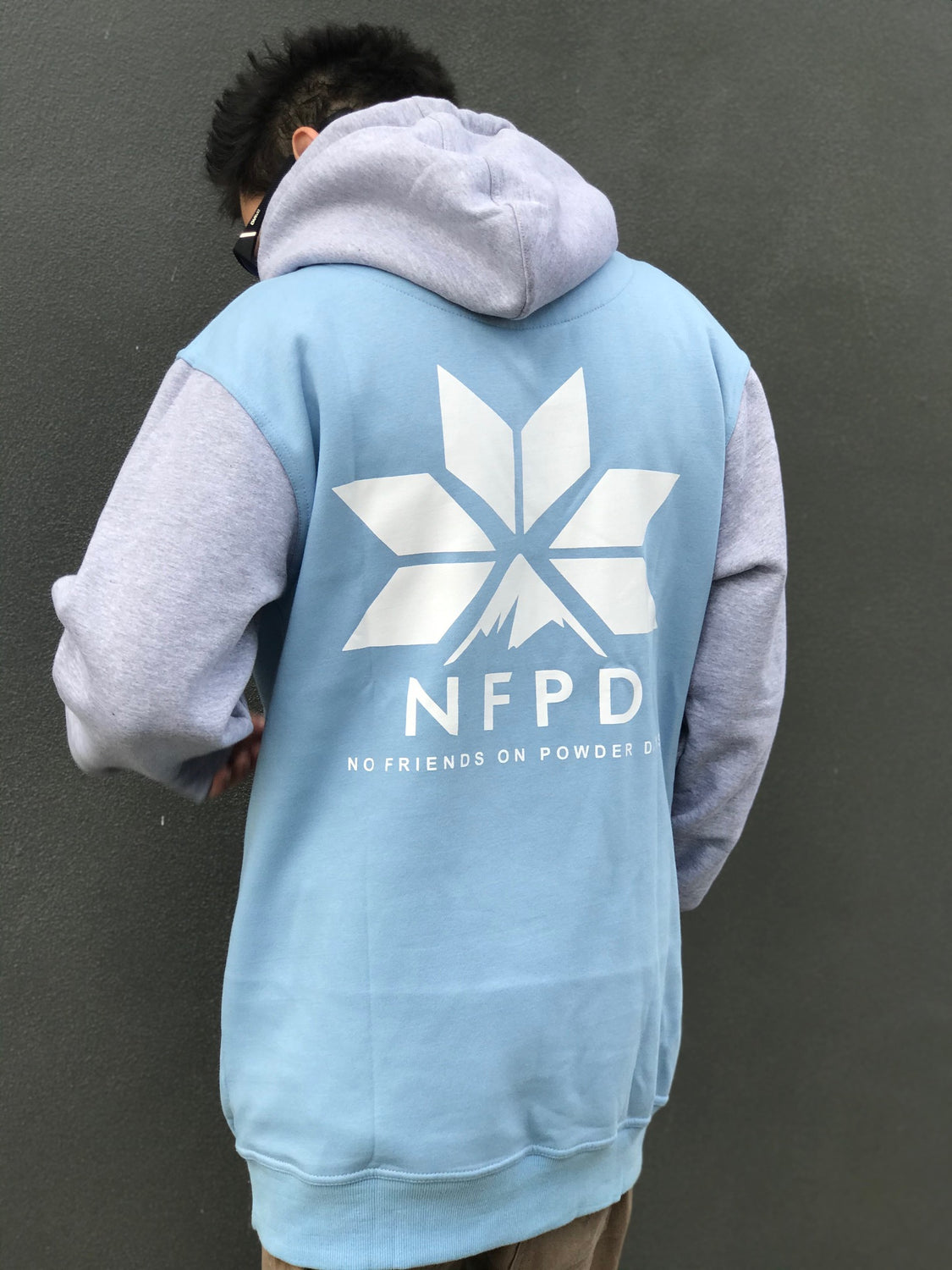 Sudadera con capucha para nieve, unisex, color azul bebé y gris, talla alta para esquí/snowboard