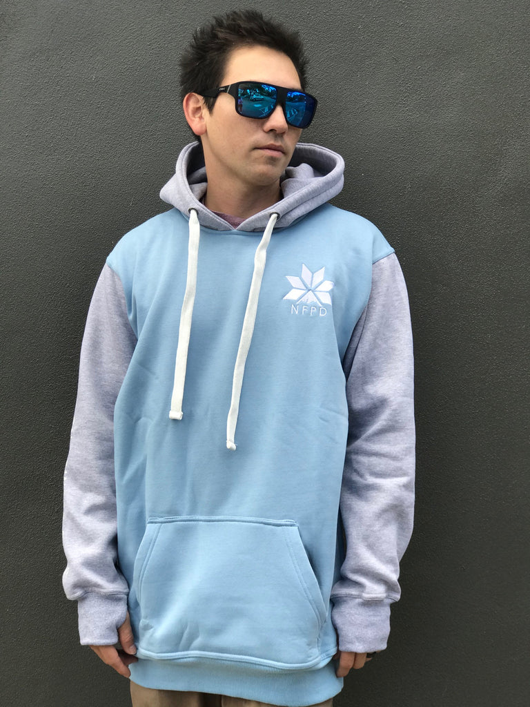 Ski/Snowboard Baby Blue & Grey Tall Snow Hoodie  - Unisex