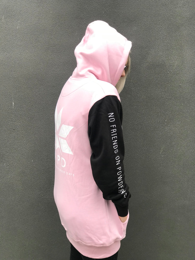 Sudadera con capucha alta rosa bebé y negra - Unisex