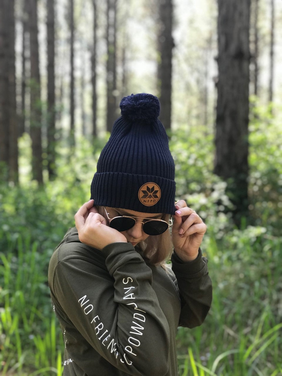 Navy Pom Pom Beanie