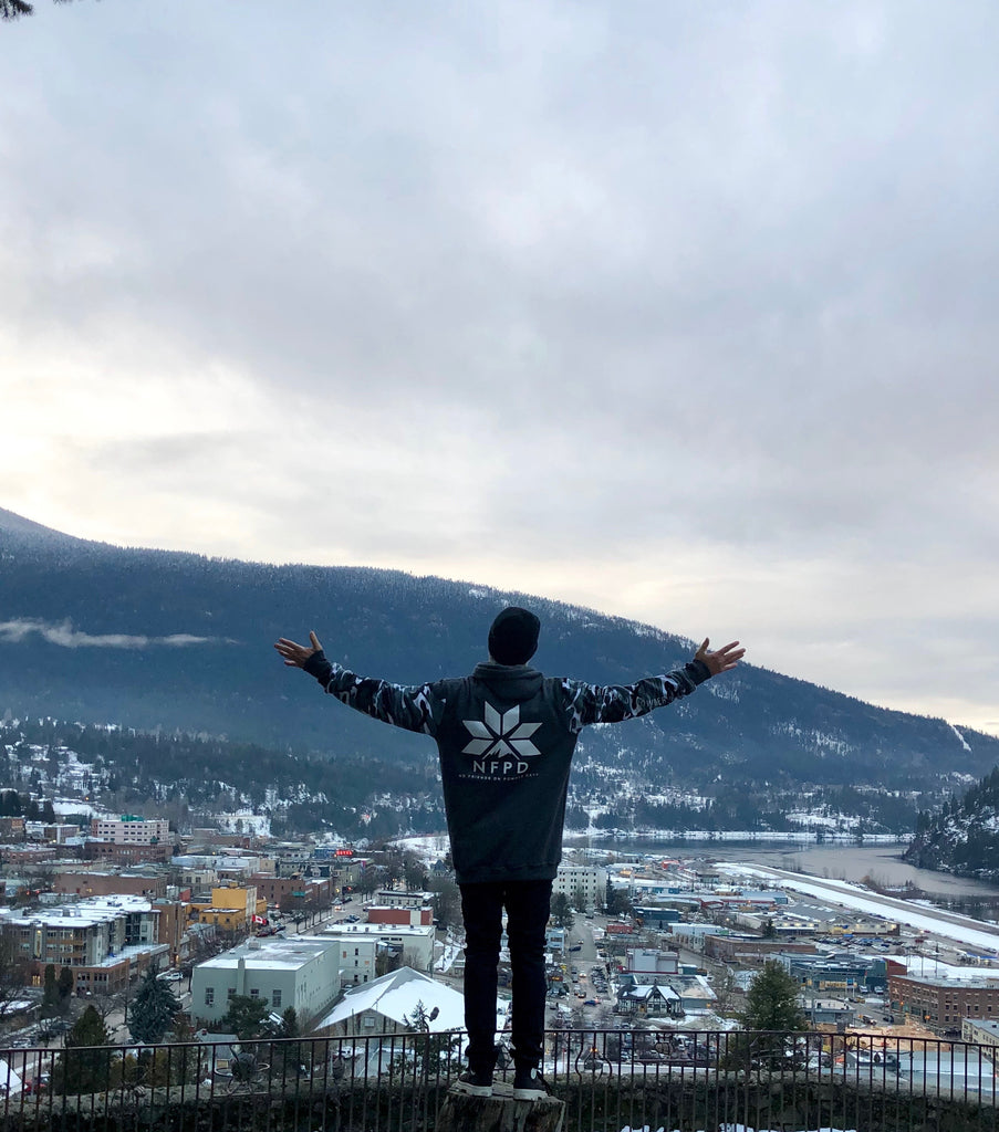 Ski Snowboard Grey With Snow Camo Sleeves Tall NFPD Snow Hoodie - Unisex