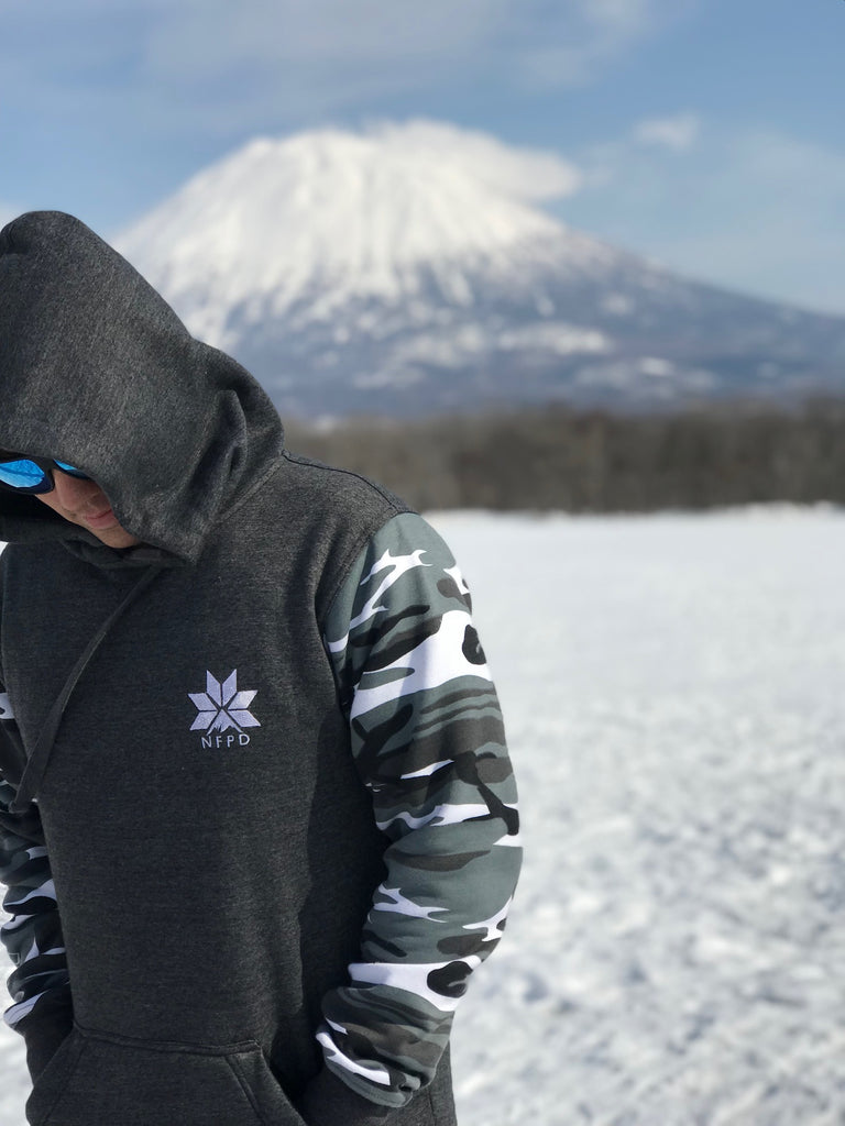 Ski/Snowboard Grey/With Snow Camo Sleeves Tall Snow Hoodie - Unisex